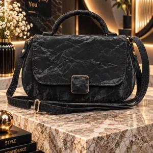 Muffi Bags Velvet Textured Luxury Top-Handle Bag