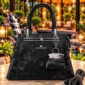 Duoyu & Ants Velvet-Finish Floral Satchel & Sling Bag