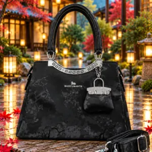 Duoyu & Ants Greek-Key Rim Velvet Floral Satchel & Sling Bag