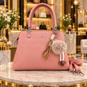 Yi Pin Hui Fur Pom-Pom Charm Structured Handbag & Sling Bag