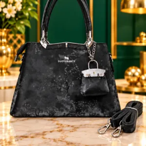 Duoyu & Ants Curved-Rim Velvet Floral Satchel & Sling Bag