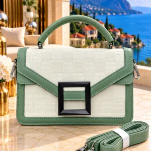 Muffi Bags Checkered Texture Bold Buckle Satchel